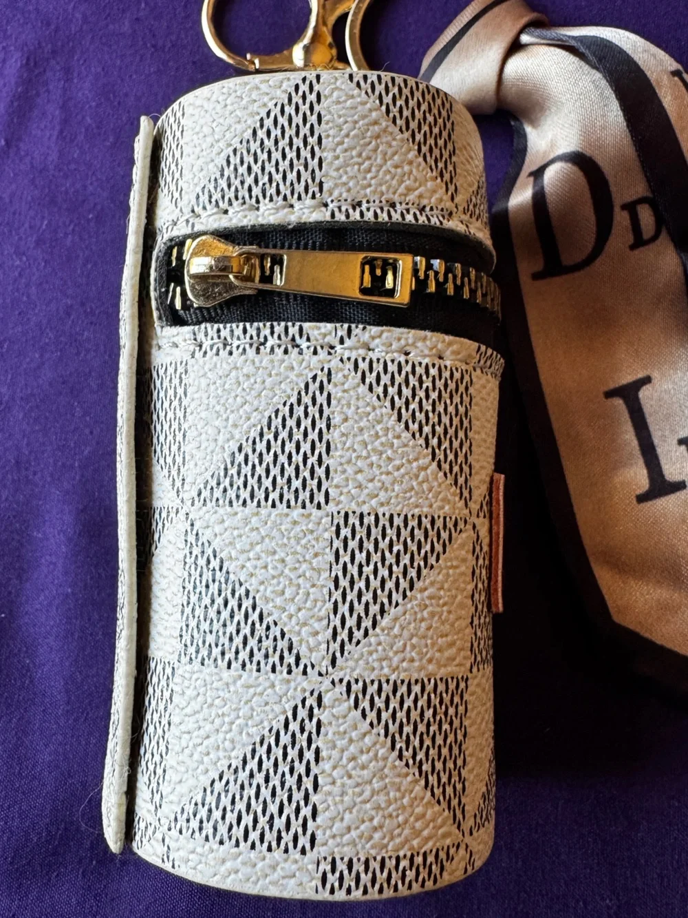 Canvas Patterned Pouch with Scarf Accent NWOT